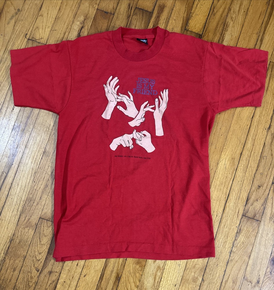 Vintage 90s Jesus Is My Friend Deaf Sign Language Single Stitch T Shirt Rare