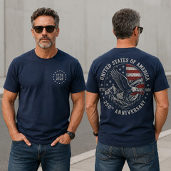 Patriotic USA 250th Anniversary Shirt Men 1776 2026 Eagle Flag July 4th (S-5XL)
