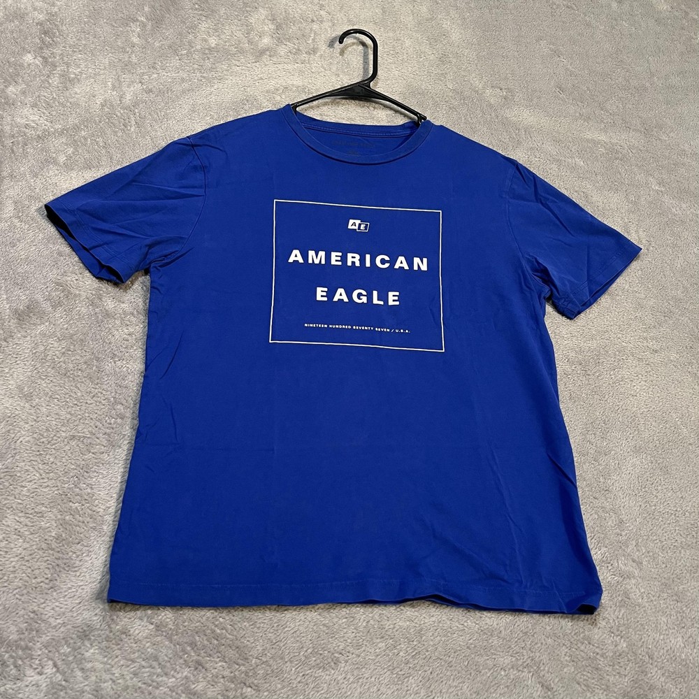 American Eagle Shirt Mens Medium Blue Logo Graphic Tee Nineteen Seventy Seven