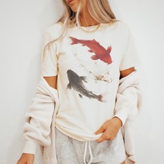 Koi Fish Graphic Tee Natural Shirt Aquatic Art Design