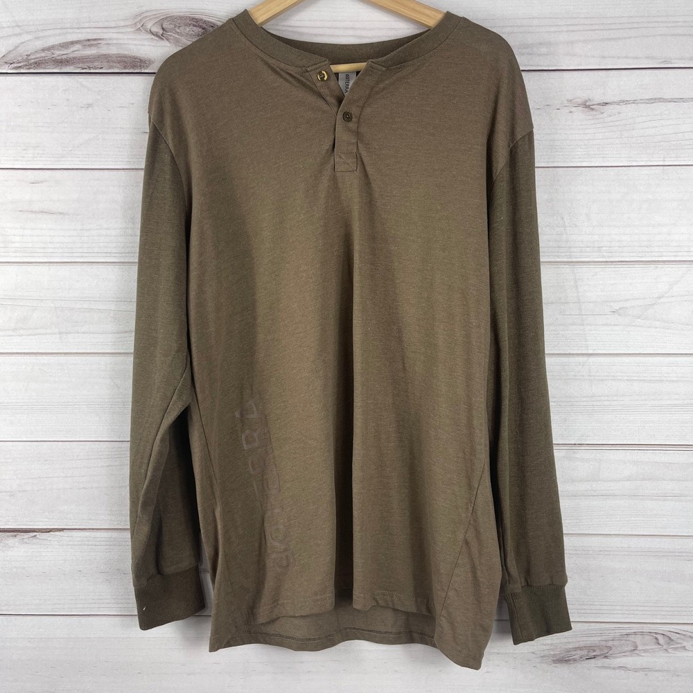 Doterra Henley Shirt Brown Mens Large L Long Sleeve Polyester Viscose Blend