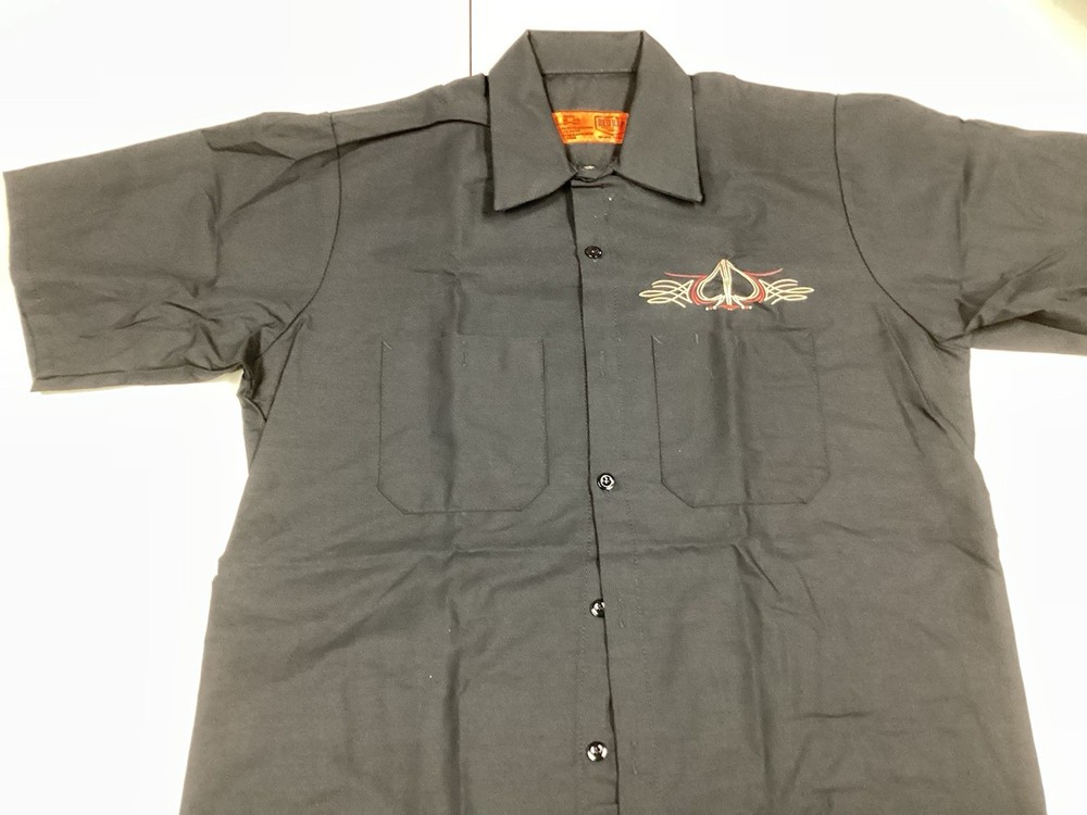 Red Cap Work Shirt Black W Red & Cream Pinstripe Printed