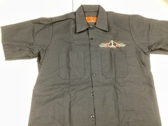 Red Cap Work Shirt Black W Red & Cream Pinstripe Printed