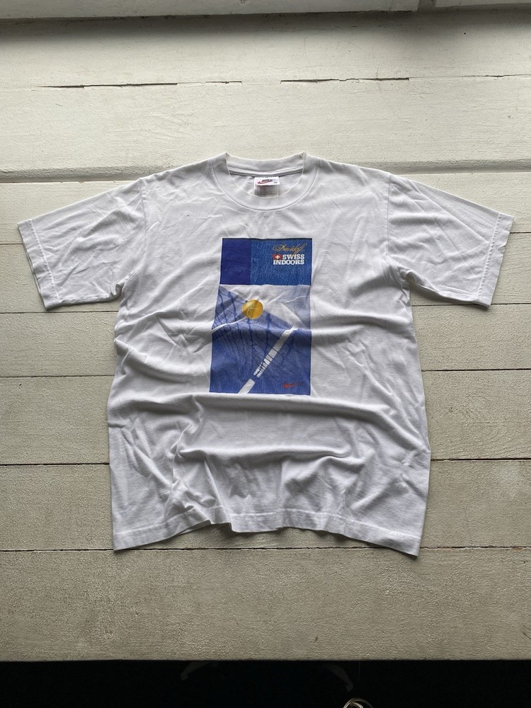 90s Nike Vintage Davidoff Swiss Indoors Tennis White Mens T Shirt Small Rare