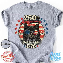 250th Anniversary Cat Shirt | Patriotic Cat Tee | Flag Sunglasses shirt