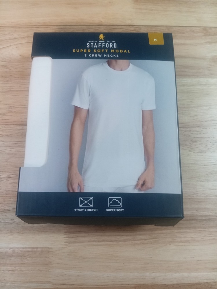 3 Mens Stafford Super Soft Crew Neck T-Shirts Size Medium New White