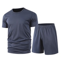 2-Piece Men’s Set Summer Short Sleeved Set Solid Color Quick Drying Sports Loose