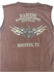 Mens Y2K Harley Davidson Brown Mancuso Central Sleeveless Shirt Size Medium