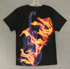 NEW! Guitar on Fire Graphic Shirt Mens Medium All-Over-Print Tee Polyester