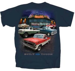 Ford Vintage Dealer Scene Trucks Cars Built Tough Neon Retro T Shirt FMDRT-U
