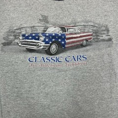 VTG Delta Pro Weight American Flag Classic Cars T-Shirt Men’s Gray Size M Flaw