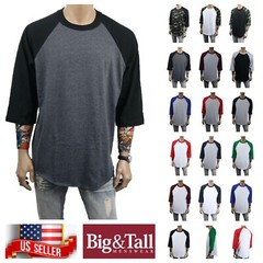 Men S-3XL Baseball Plain T-Shirt Lot 3/4 Sleeve Raglan Crew Neck Sports Jersey