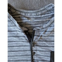 Express Mens Henley Shirt XL Grey Space Dye Striped Faux Leather Pocket Short