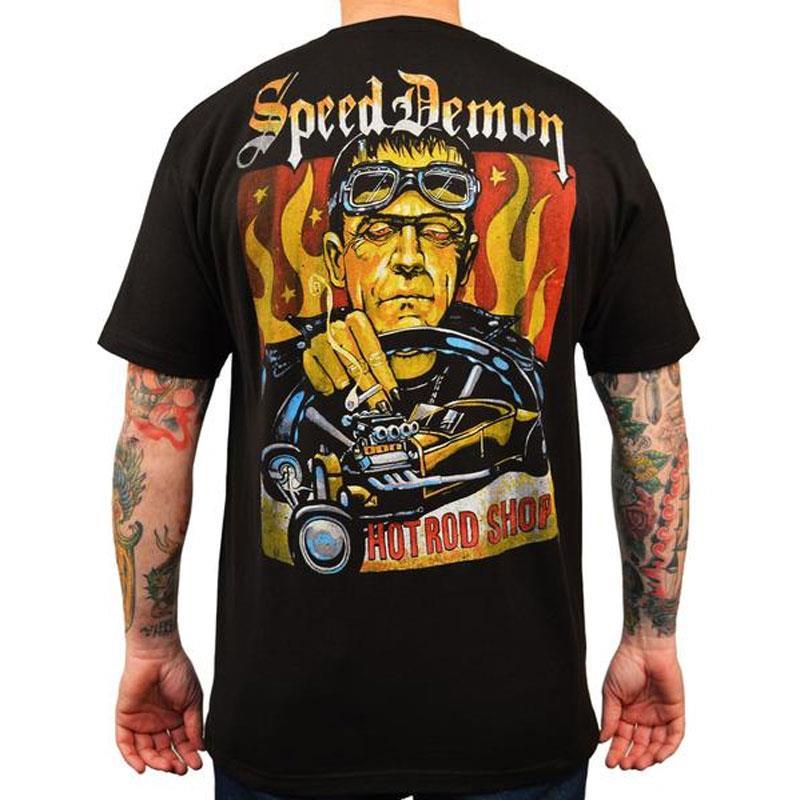 Speed Demon by Mike Bell Tattoo Men’s Black Shirt Hot Rod Frankenstein Monster