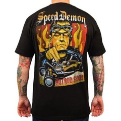 Speed Demon by Mike Bell Tattoo Men’s Black Shirt Hot Rod Frankenstein Monster