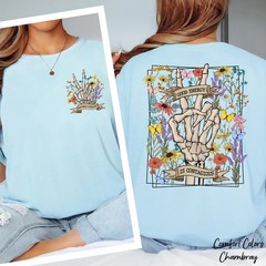 Retro Skeleton Peace Sign T-Shirt Floral Graphic Graphic Tee Vintage Style Gift
