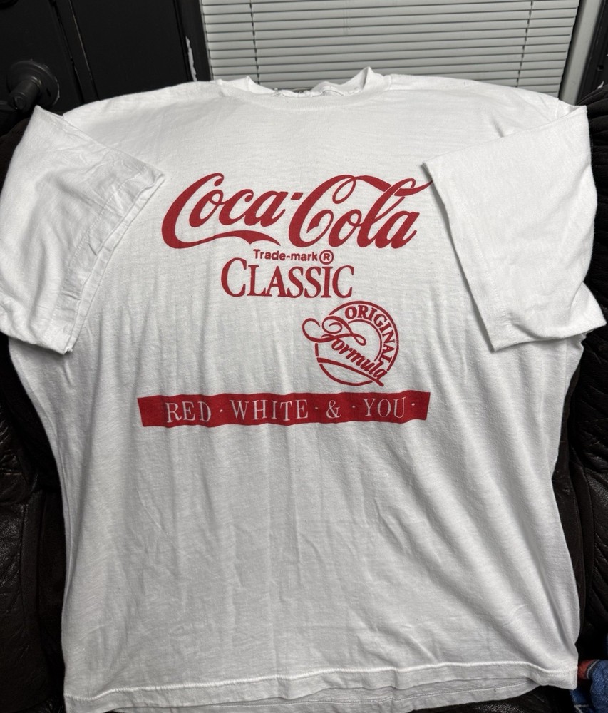 Tiedman Men’s Coca-Cola Classic Logo Graphic Tee White/Red XL Cotton Blend