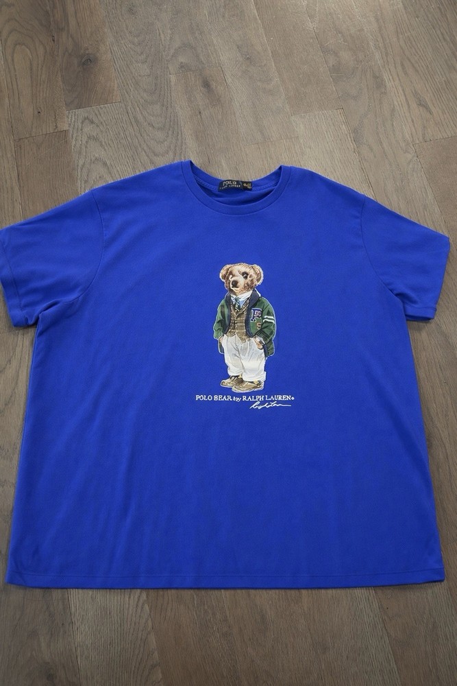 Men’s Polo Ralph Lauren Blue Bear Graphic T Shirt Sz 2XB (2XL)