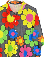 Hardaddy Mens 2XL Black Multi Color Retro Flower Power Camp Shirt Short Sleeve