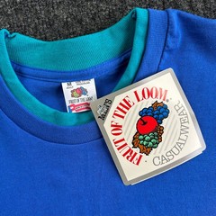 Vintage Fruit of the Loom Double Collar Sleeve T Shirt Blue M NEW Made in USA