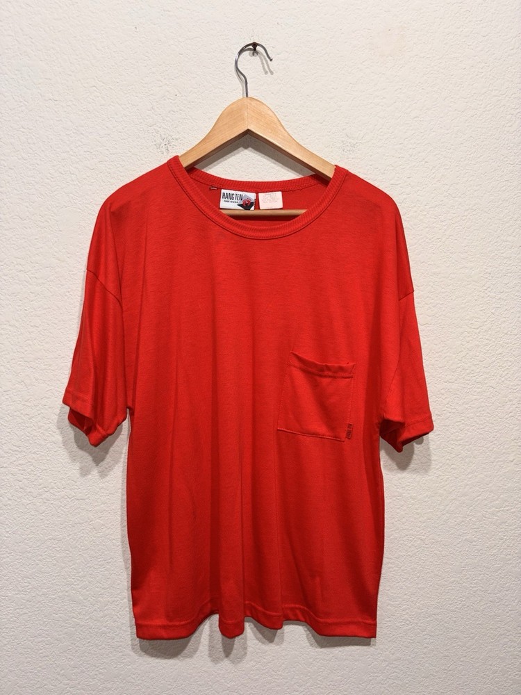 Vintage 80s Hang Ten T Shirt Red Pocket Made In USA Large