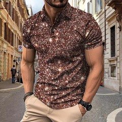 2025 New Men’s Shirt with Digital Printed Button Street Casual T-shirt Top Men