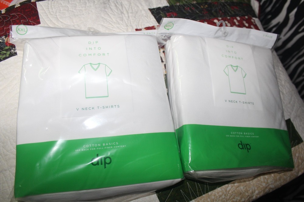 Dip v neck White sleeve T shirt Size XXL Short sleeve DIP New Sealed 2 packs