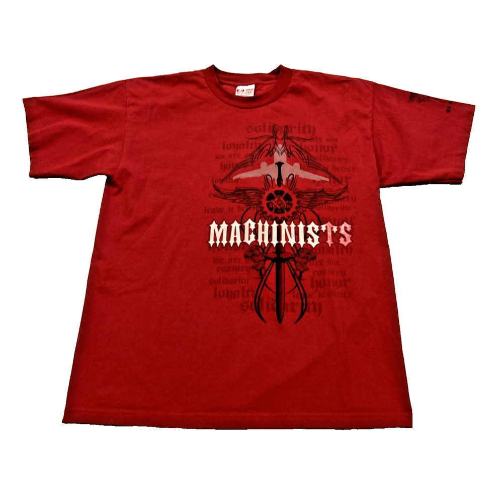 Machinists Union Logo T-Shirt XL First in Aerospace IAM Bayside USA Red Cotton
