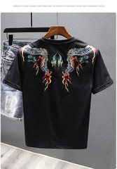 Men’s Dragon Embroidered T-Shirt Casual Short Sleeve Summer Ethnic Style Top