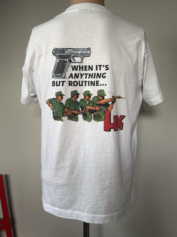 Vintage HK Heckler & Koch Anything But Routine Pistol T-Shirt L 90s Military Gun