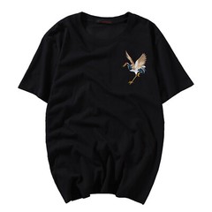 MFCT Japanese Streetwear Crane Embroidery Graphic Tees Men