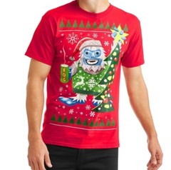 Men’s Yeti Wearing Christmas Sweater Drinking Eggnog Ugly T-Shirt Size M-XL