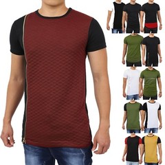 Mens HIPSTER T Shirts Casual Extended Longline Back Hip Hop Tee Zipper Tee