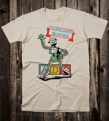 Retro Ad Art Novelty Tee T Shirt ABC Alphabet Blocks Nostalgia Toy Toys