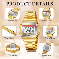 Watches for Men,Retro Digital Stainless Steel Watch with 30M Waterproof LED B…