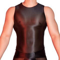 Men Oil Glossy See Through Tank Tops Stretch Breathable Undershirts T-Shirt Vest