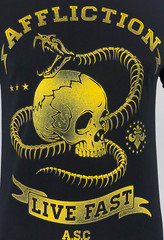 AFFLICTION SNAKE EYES Men’s T-shirt BLACK Biker MMA