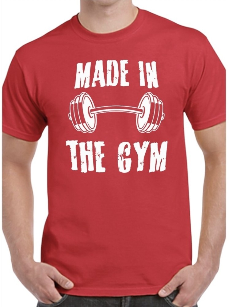 Men’s Red “Made In The Gym” T-Shirt Size Med through 3XL Till I Collapse Brand
