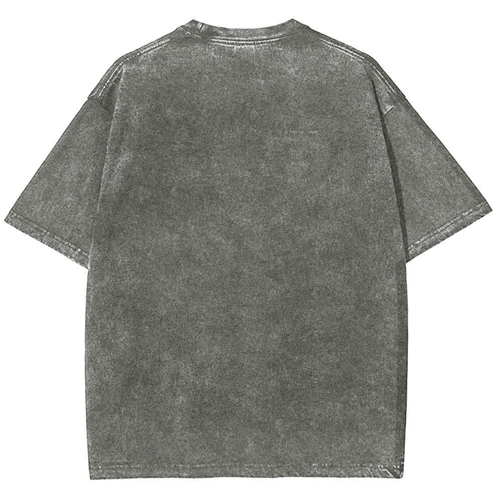 Penguin Cat Graphic Tee Acid Wash Heavyweight Cotton Oversized Crew Neck Shirt