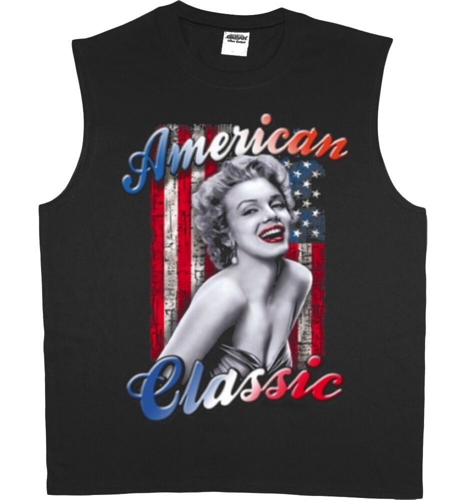 Mens Sleeveless T-shirt Muscle Tee Marilyn Monroe American Flag Shirt Tank Top