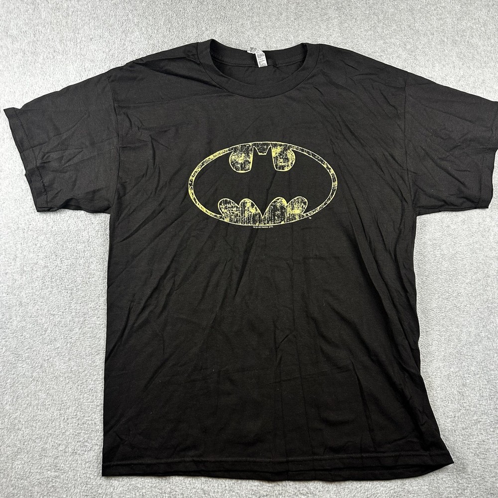 Batman Shirt Mens Large Black Distressed Logo DC Comics Superhero Tee Graphic