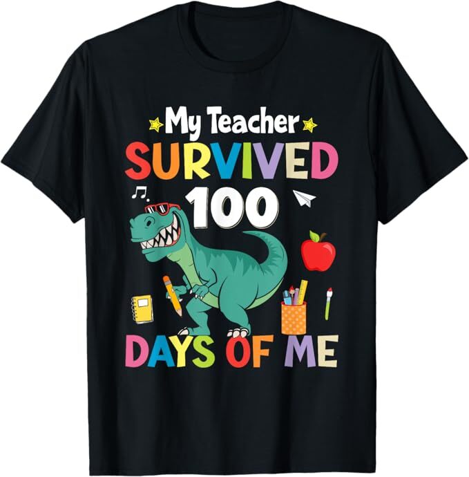 100th Day Of School My Teacher Survived 100 Days Boys Dino T-Shirt