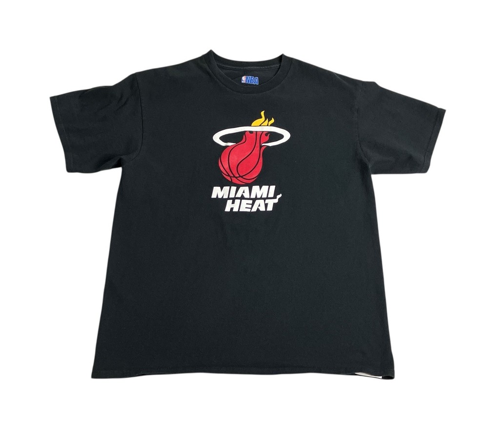 NBA Miami Heat Basketball Shirt Mens Large Black Retro Logo Short Sleeve Cotton