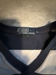 Polo Ralph Lauren Navy Blue & White Striped T-Shirt Size XL Bottom Hem Logo
