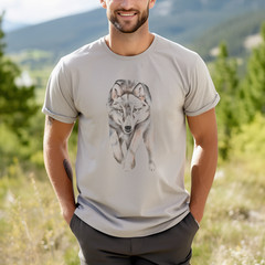 Running Wolf Shirt Realistic Wolf Illustration Wildlife Art Tshirt gray