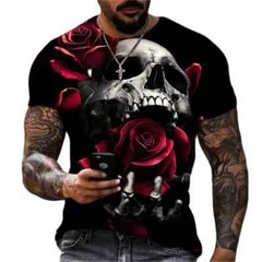 Camiseta Con Estampado 3d De Cráneo Para Hombre Camisa Corta Moda Hip-hop Lujo
