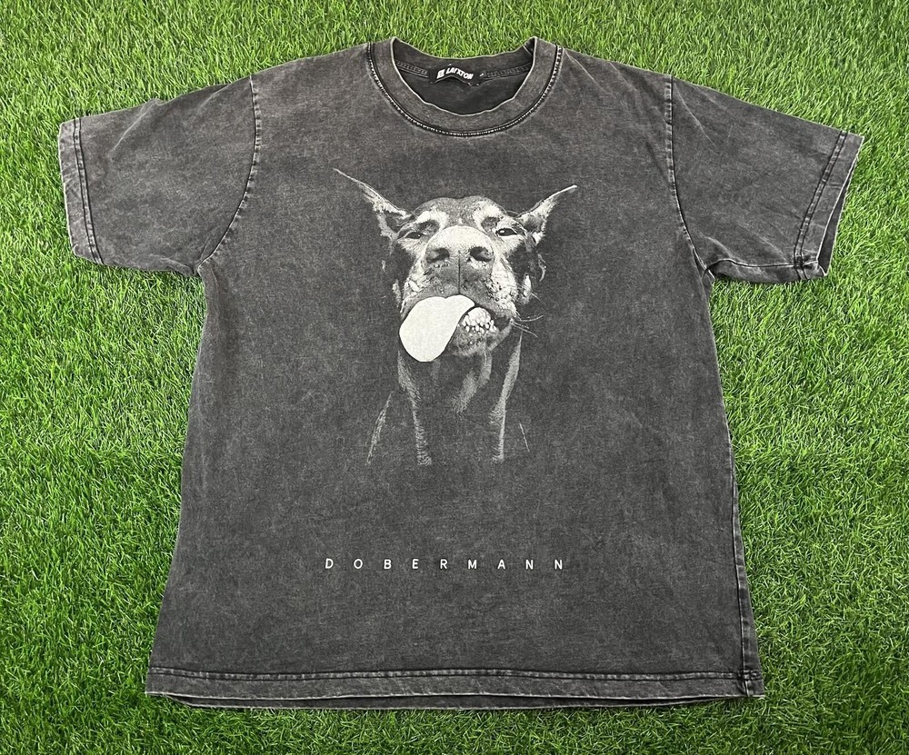 Laixton Vintage Style Doberman Dog Gray Oversized T-Shirt Mens Size Large