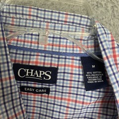 Chaps Button Down Shirt Mens Medium Red Blue Plaid Short Sleeve Collared Casual