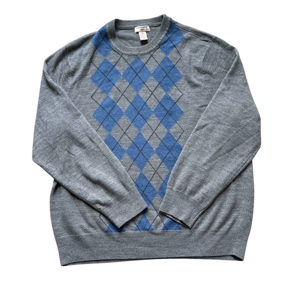 Dockers T-Shirt Mens Extra Large Gray Crew Neck Acrylic Diamond Pattern Sz XL