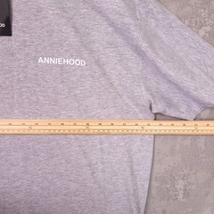 Annie hood Logo T-Shirt Womens S Oversized Grey Crew Neck 100% Cotton Tee
